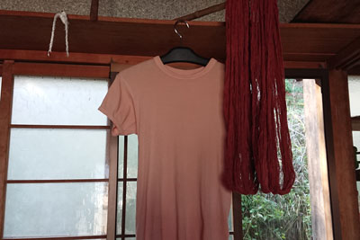 ソヨゴ染めシャツと綿糸