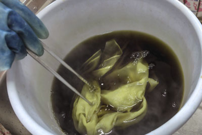 緑染め染色作業