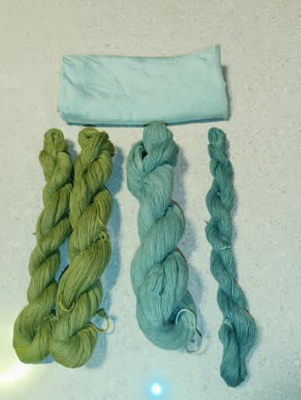 クサギ染めシルクチーフと綿糸