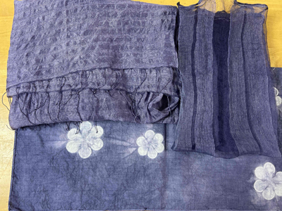 ログウッド染めシルクストール、シルクスカーフ、コットン布