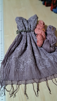 西洋茜染めシルクストールと綿糸