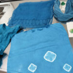藍の生葉染めシルク作品